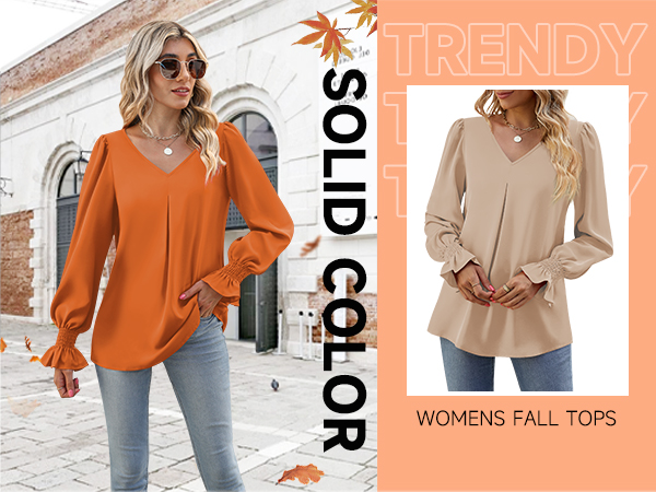 long sleeve shirts women dressy casual tunic tops and blouses fall work ruffle sleeve chiffon tops