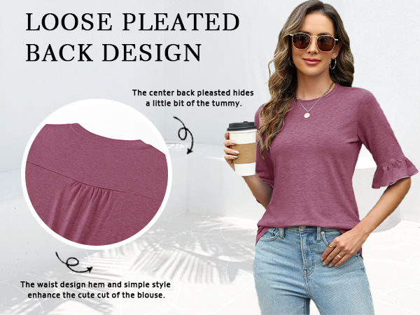  Ladies Tops and Blouses 3/4 Sleeve Summer Loose T-Shirts