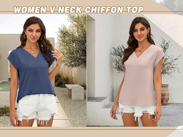 Womens V Neck Chiffon Tops