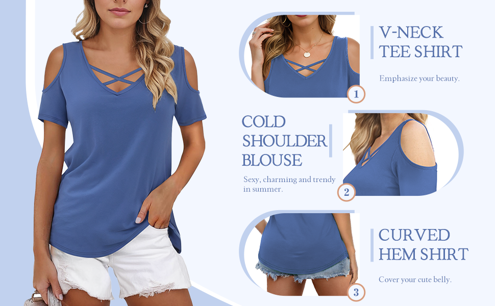 Spring Summer Short Sleeve Cold Shoulder Tops Dressy Casual