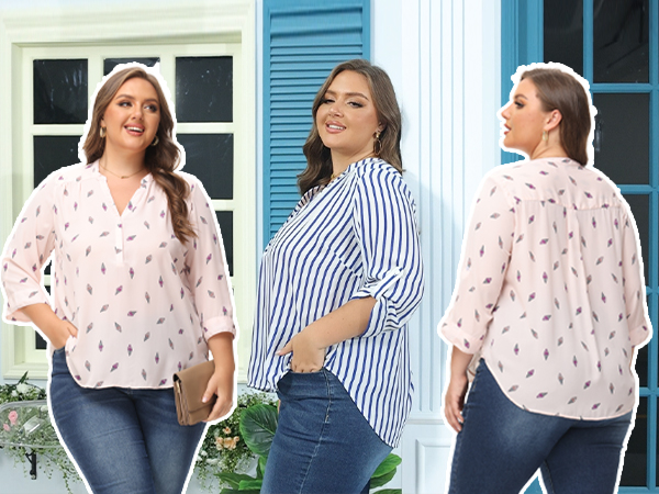 women''s floral chiffon blouse plus size