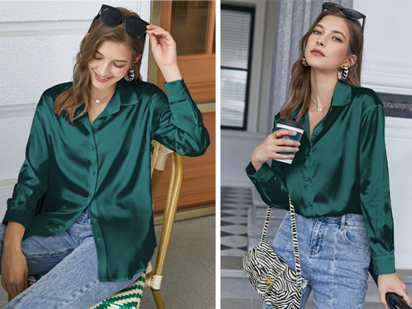 green silk blouse