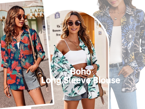 women boho long sleeve blouse