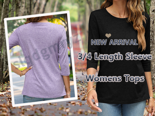 3/4 Length Sleeve Womens Tops