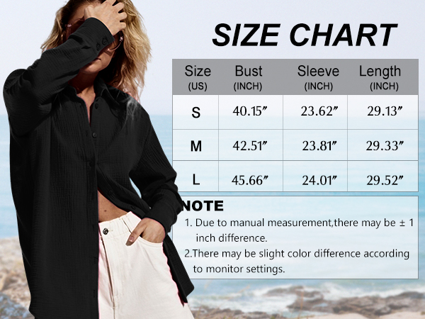 Size Chart of Long Sleeve Shirt