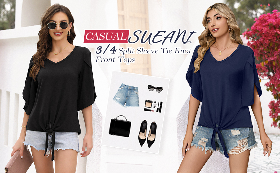 3/4 Sleeve Tops for Women Business Casual Elegant V Neck Blouses Shirts