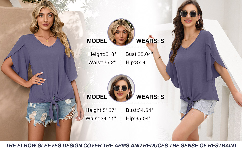 Women''s Comfy Casual Summer Tops Short Sleeve V Neck Blouses T Shirts Twist Knot Tees