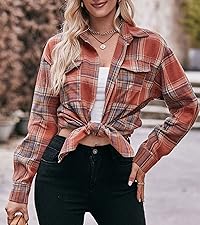 Lightweight Flannel Plaid Button Down Shirts Oversized Long Sleeve Shacket Jacket Tops