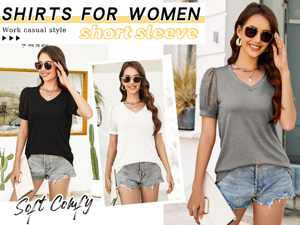 Womens Summer Tops V Neck Short Sleeve Shirts