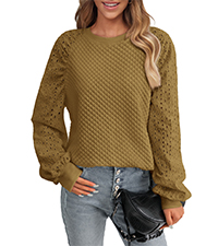 crewneck eyelet long sleeve pullover tops round neck hollow out textured tops teacher tops