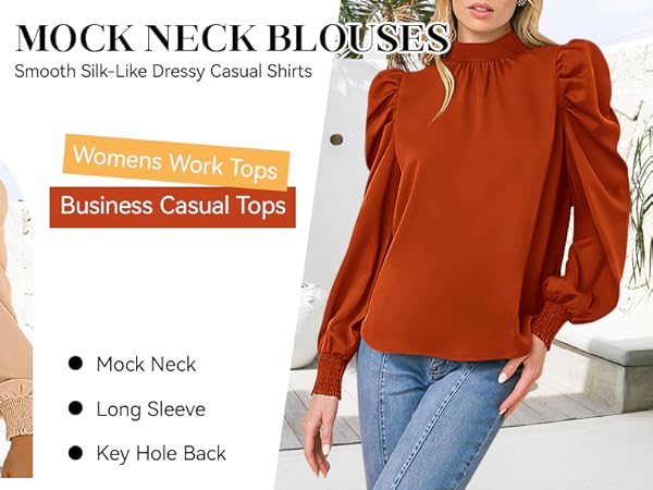 mock neck blouse puff sleeve tops for women womens long sleeve tops high neck blouse