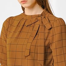 Allegra K Women''s Bow-Tie Neck Blouse Office Work Checks Shirt Tops