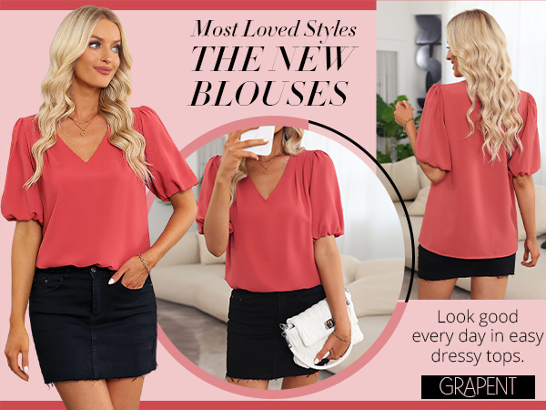 GRAPENT V Neck Dressy Blouses for Women TOBEAAIEBB