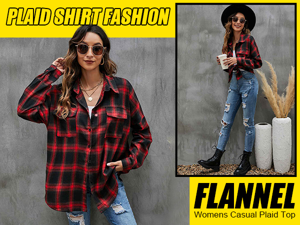 Blooming Jelly Womens Button Down Flannel Shirts Plaid Shacket