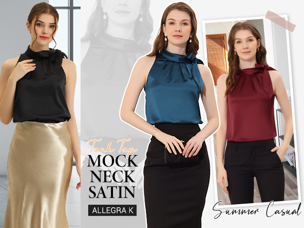 Mock Neck satin blouse