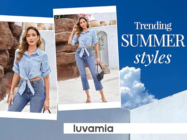 luvamia Summer Blouses for Women Casual Tops 3/4 Sleeve Shirts for Women