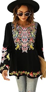 Mexican embroidered shirt long sleeved women&#39;s