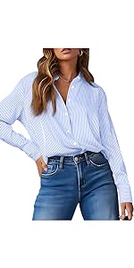 Women''s Striped Button Down Shirts