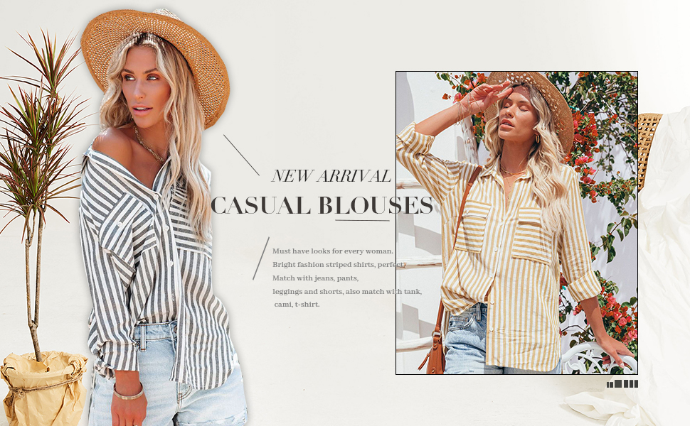 Women''s Striped Button Down Shirts 