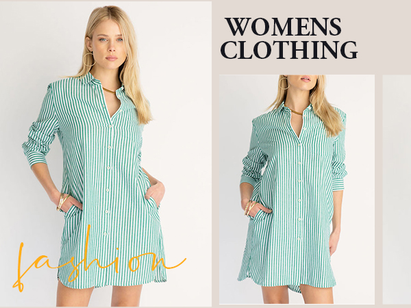 Botton Down Shirt Dresses with Pockets