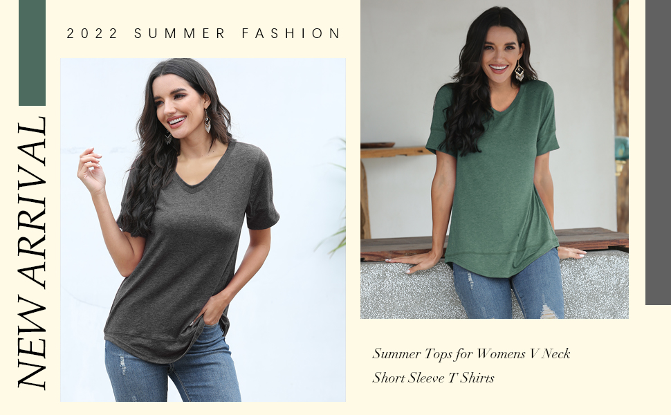 Summer Tops foe Womens V Neck Short Sleeve T Shirts