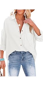 womens white button blouse