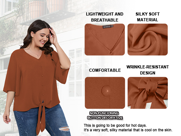 Rust Dressy Casual Cute Elegant Blouses for Women Tops Plus Size