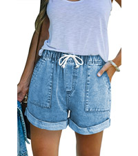 NEYOUQE Women''s Casual Fashion Denim Shorts High Waisted Ripped Short Jeans Stretchy Drawstring 2024